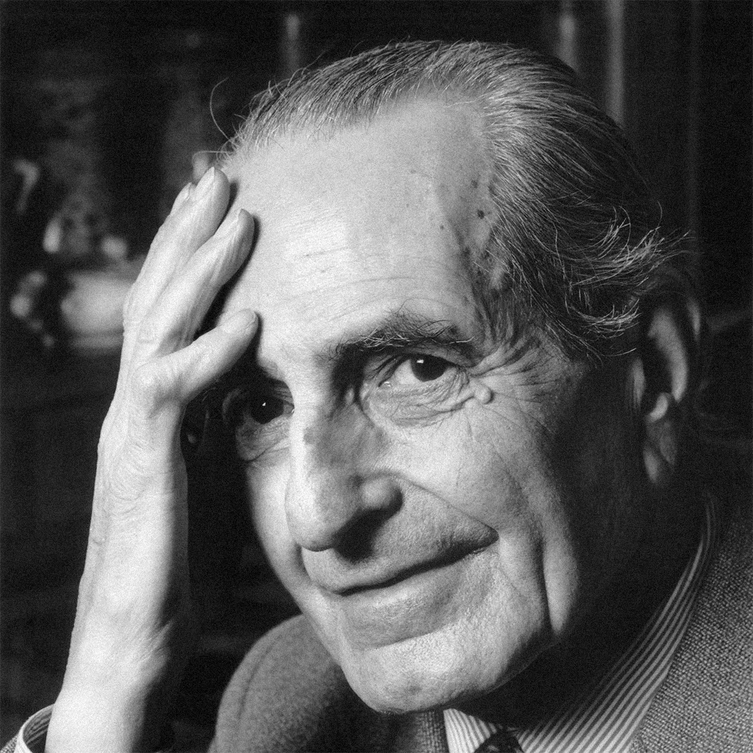 Black-and-white portrait of Italian architect and designer Ignazio Gardella with his hand resting against his face